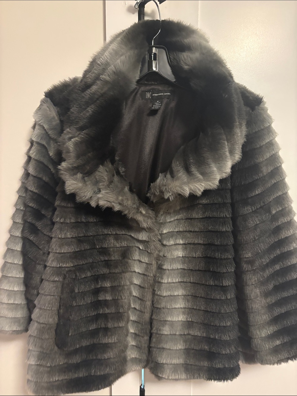INC International Concepts Plush Faux Fur Ombré Jacket in Charcoal